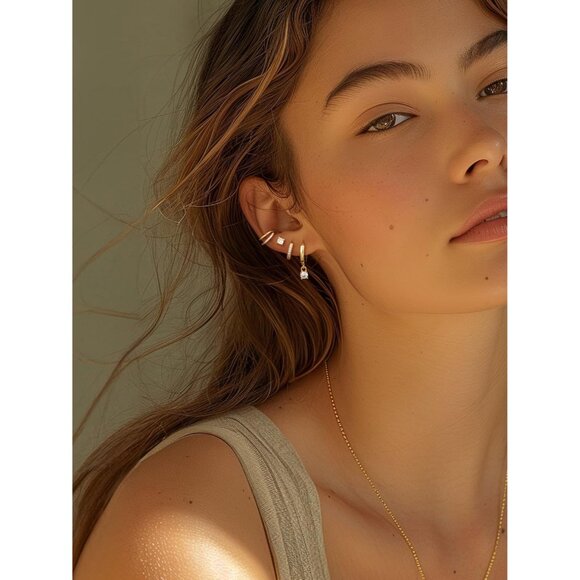 4 Pairs Gold Hoop Earrings Set for Women Dangle Stack 14k Gold Plated Huggie - Picture 4 of 7